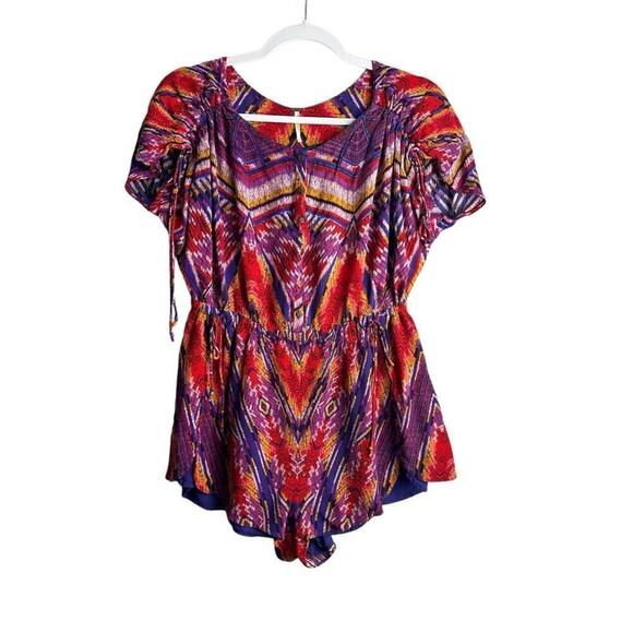 Free People Dream All Night Printed Playsuit Romper Women's S Sky Multi - Picture 1 of 6